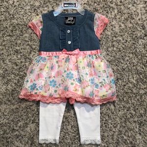 Girls Infant 2pc Denim Lace Dress w/Leggings 6-9M